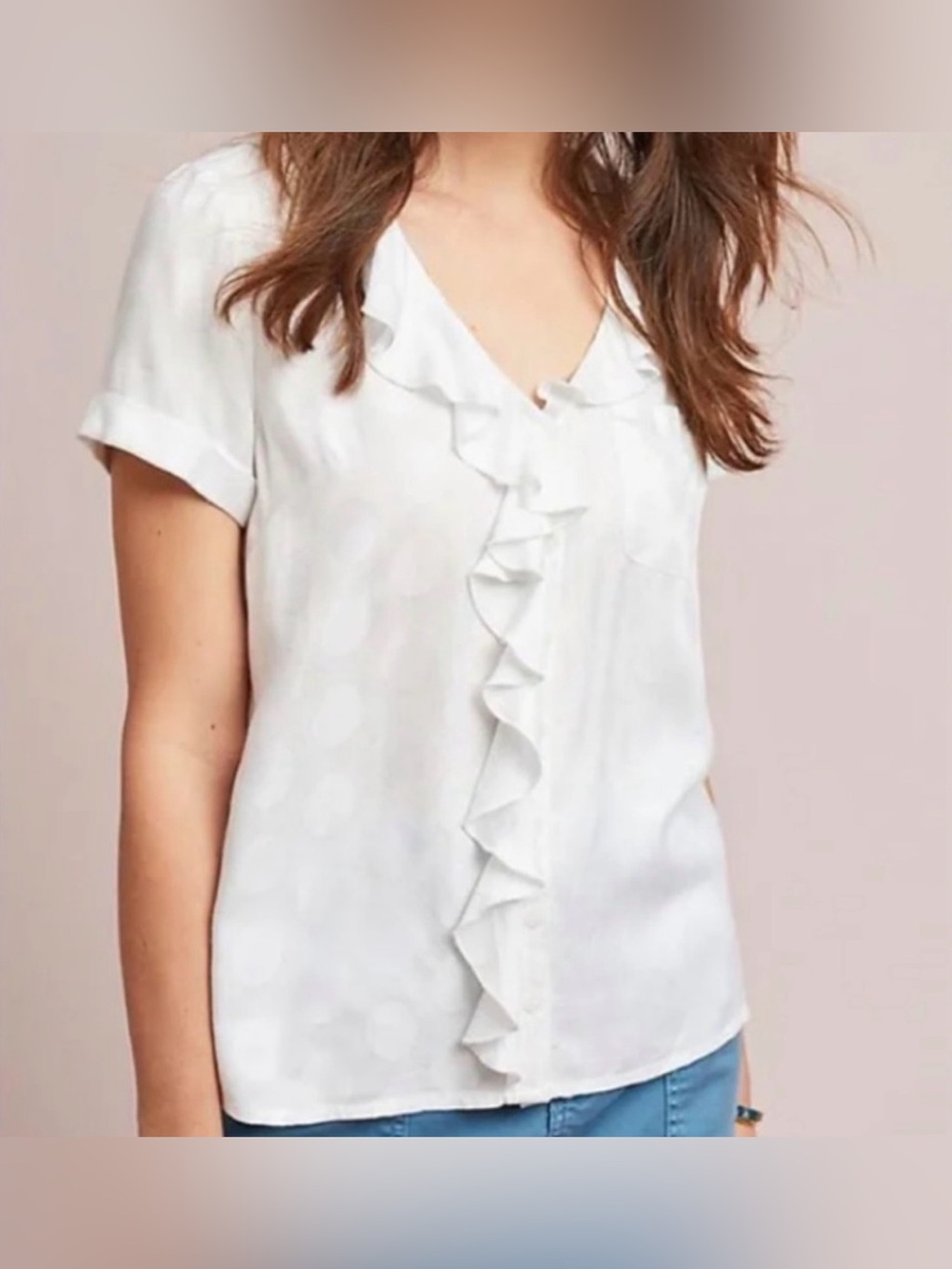 Anthropologie Maeve Jojo Ruffle Front Short Sleeve top
